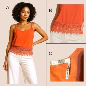 Have - Orange Cropped Lace Bottom Camisole